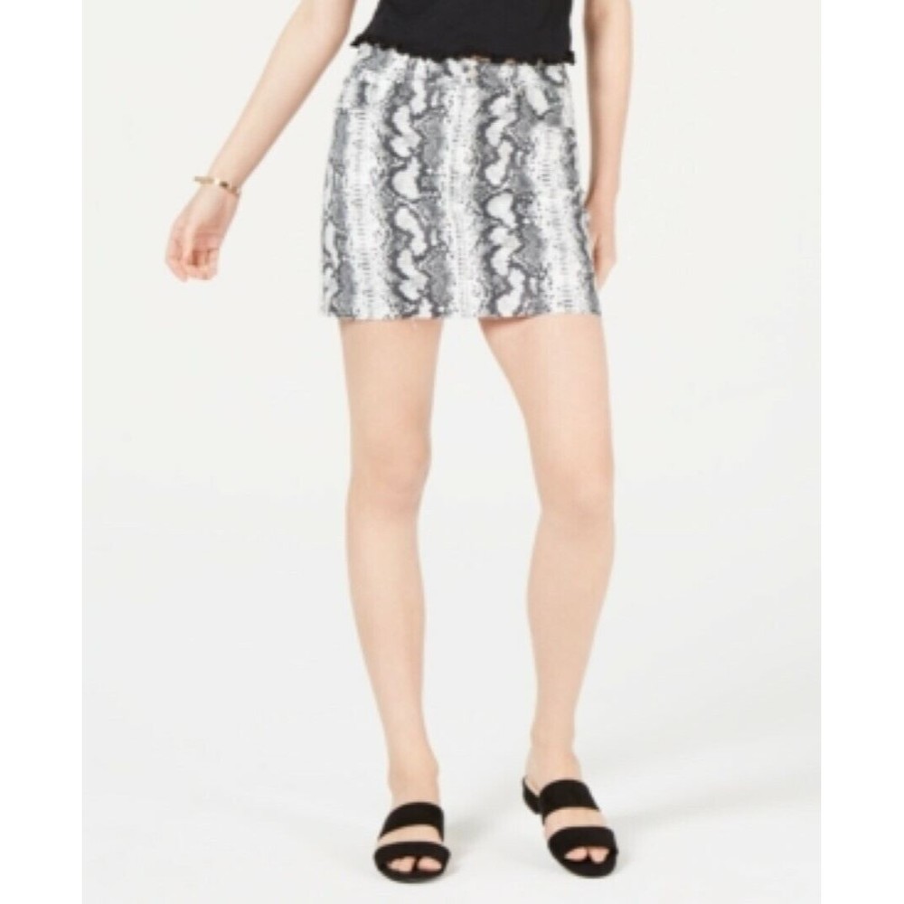 NWT Tinseltown Juniors' 7 White Black Snake-Embossed Denim Mini Skirt